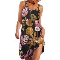 lady sexy suspender mini dress beach color matching print short dress u collar knitting backless woman high waist sling dress