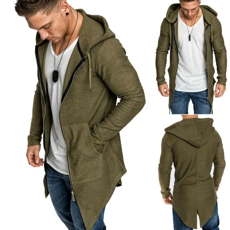 

Men Casual Long Sleeve Soft Warm Thin Solid Zipper Long Jackets Autumn Winter Cardigan Coats Sports Hoodie