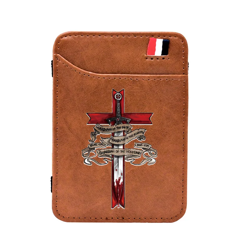 

Classic Vintage Crusader Sword Printing Leather Mini Small Magic Card Wallet