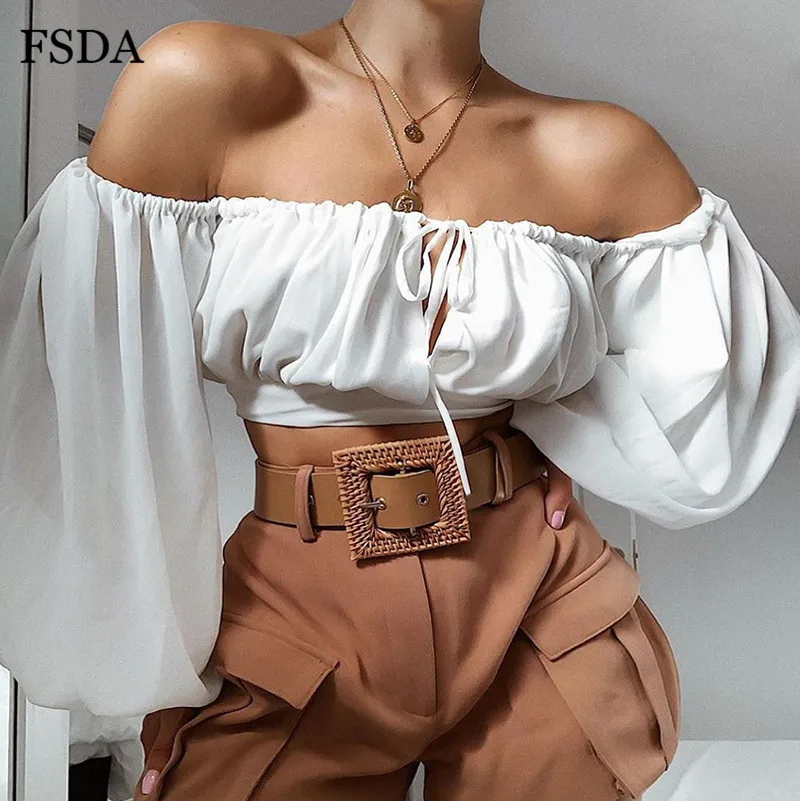 FSDA с открытыми плечами Ruched открытая женская футболка лето осень повседневная