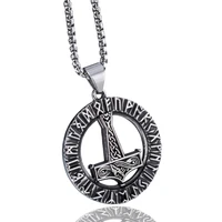 elfasio viking pendant necklace men norse thor%e2%80%99s hammer mjolnir vikings text symbol stainless steel chain 18 30inch