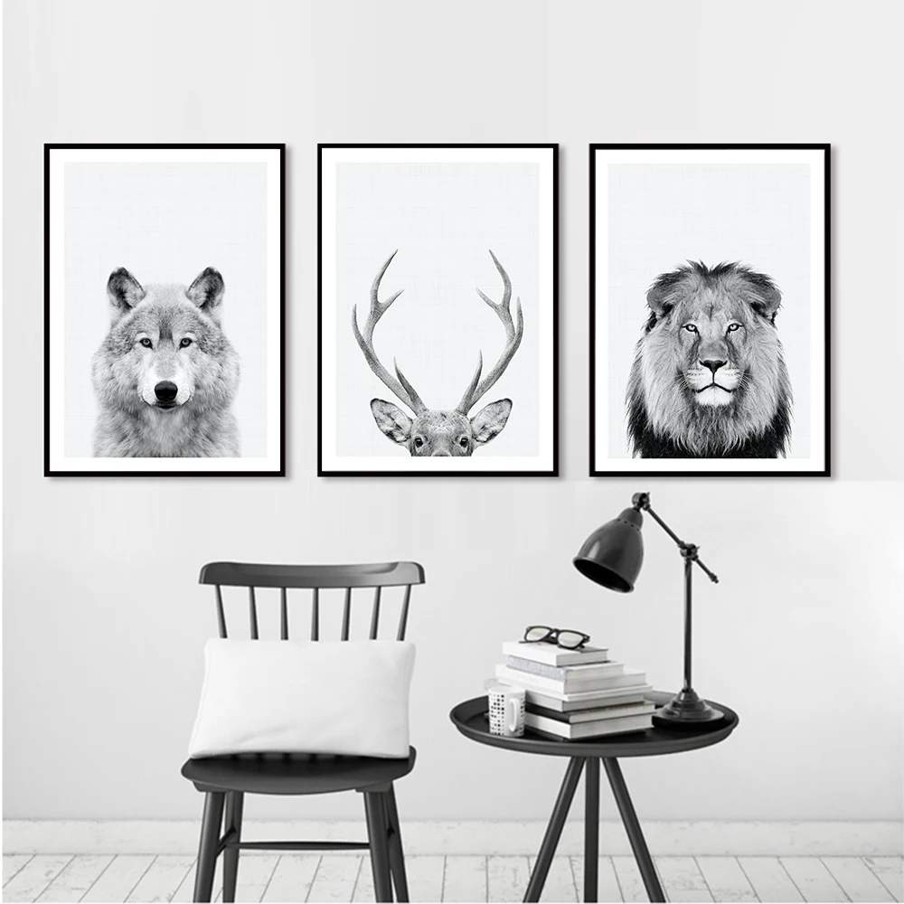 

Home Decor Canvas Painting Animal Wall Art Wolf Lion Deer Portrait Posters and Prints Wall Pictures for Living Room Decoration