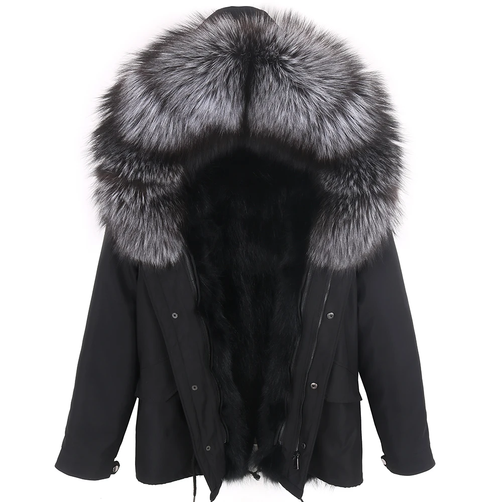 Short Winter Real Fur Coat Women Oversized Natural Fur Liner and Collar Hooded Casual Jacket Waterproof Parkas Fashion Outerwear enlarge