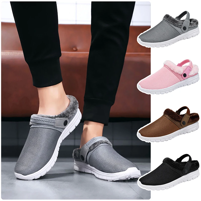 

Unisex Winter Clogs Sandals Men Women Home Indoor Fur Warm Slippers Male Soft Plush Comfort Outdoor Slippers chanclas hombre