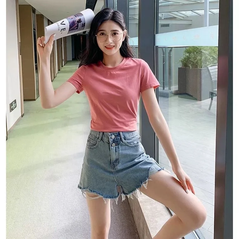 

Summer 2020 short sleeve t shirt red Women Top Garment