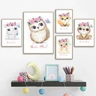 Лиса Ленивец Тигр Ежик Сова Рино венок настенная Картина на холсте скандинавские постеры и принты настенные картины декор для детской комнаты