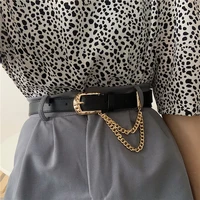 fashion punk women belts luxury brand pu leather gold pin buckle with chain waist strap all match jeans designer waistband