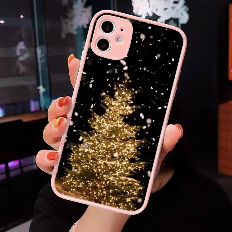 

Marry Christmas Holiday Tree New Phone Case Matte transparent For Pink iPhone 12 Mini 11 Pro XR XS Max 7 8 Plus X Back Cover