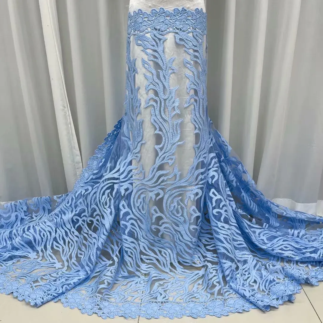 

Nigeria Sequin Lace Fabric 2021 Light Blue High Quality African Lace Fabric With Sequins French Tulle Lace For Wedding