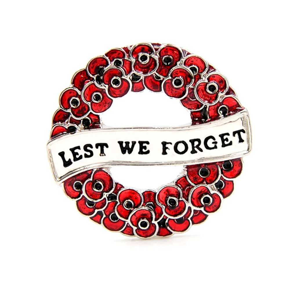 

Women's Brooch Japanese Enamel Poppy Flower “Lest We Forget" Words Brooches British Memorial Corsage Pin Fashion Jewelry 2022