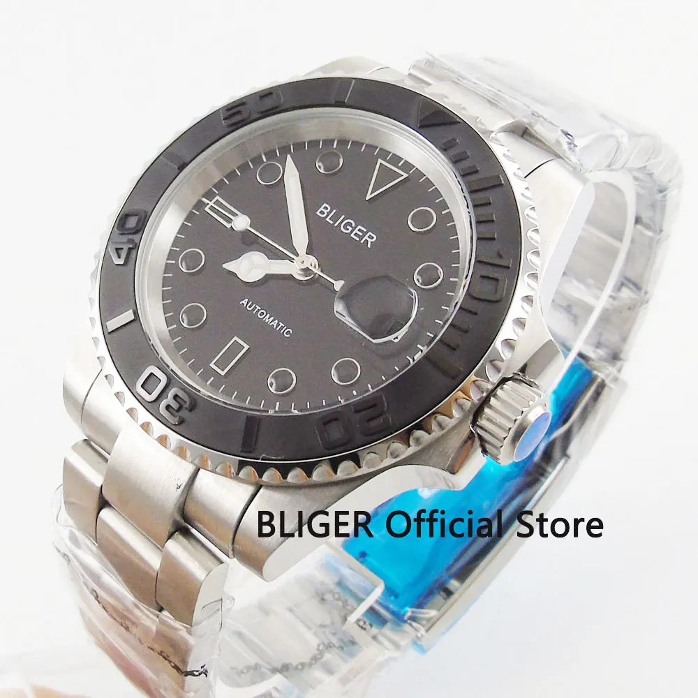 Мужские часы с сапфировым кристаллом черный циферблат 43 мм керамическая