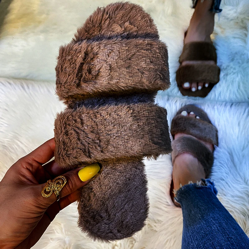 

Women Fur Slippers Multi Color Fluffy Furry Indoor Slides Flats Open Toe Non Slip Warm Comfy Casual Shoes Ladies Celebrities