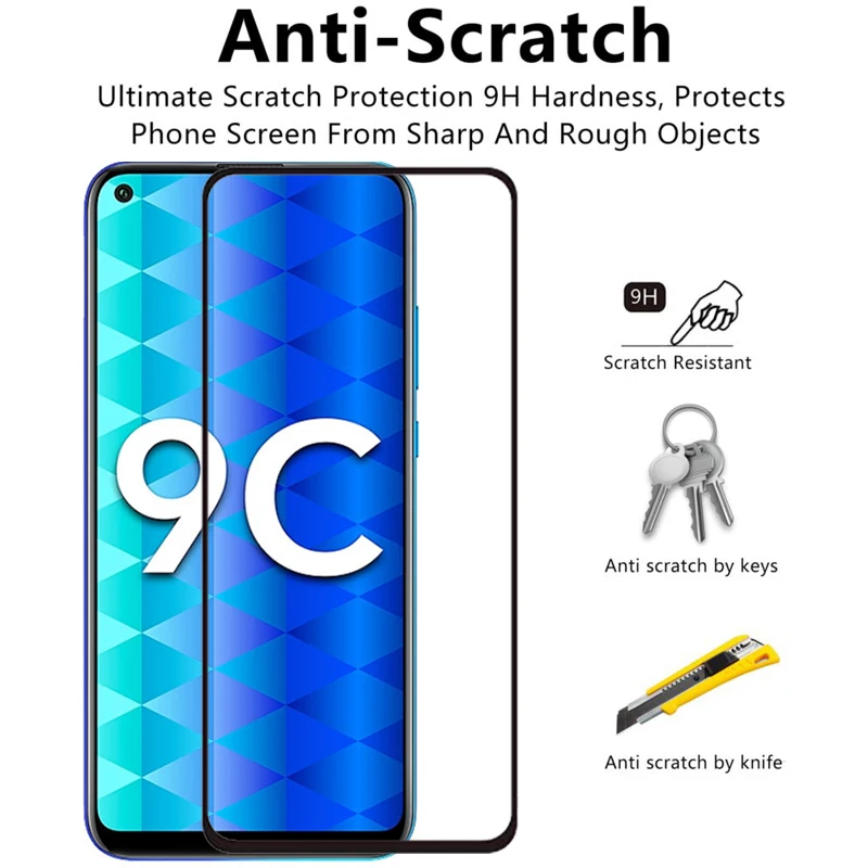 Vidrio templado para Huawei Honor 9C 9A 9S, Protector de pantalla Honor 9C, cubierta completa de vidrio para Huawei Honor 9C, pel&iacute;cula de borde curvo 3D, 2 uds.-2