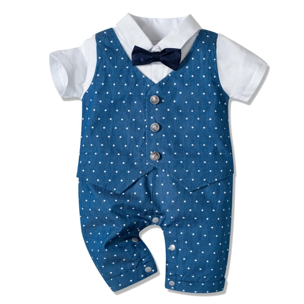 

Hot Sale Baby Boy Romper Clothing Summer Cotton Gentleman Jumpsuit for 3-24 Month Newborn Fashion Star Blue Clothes Party Outfit