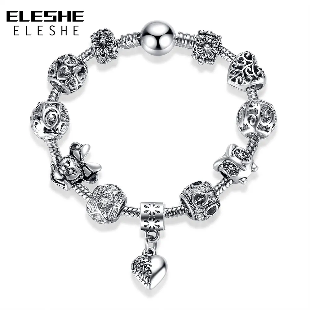 Женский шарм браслет серебряного цвета с фианитом|Браслеты шармами| |