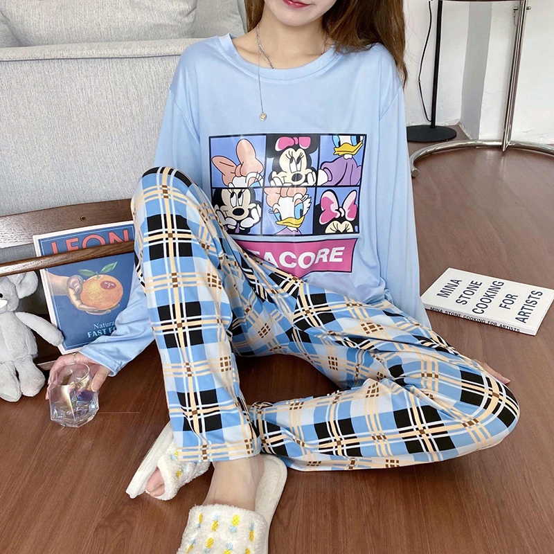 

Disney disney womens Pajamas Set Cotton Girl Cartoon Mickey Minnie Winnie the Pooh Sleepwear Coat+pants Home Clothing Nightgown