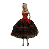 classic floral red black lace 11 5 doll dress for barbie clothes off shoulder outfits princess gown vestido 16 bjd accessories
