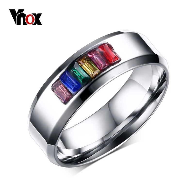 Vnox кристалл кольцо для Для женщин 316L Нержавеющая сталь Модные женские Радуга Цвет камнем
