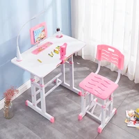 high quality children study desk drawing learning household school student desk and chair table for kids adjustable height pink