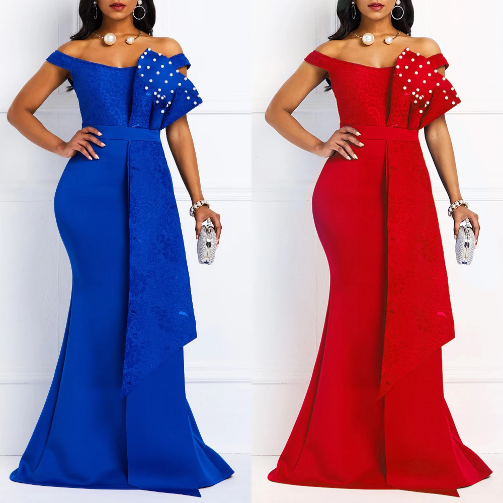 Женское длинное платье с открытыми плечами сексуальное Русалка вырезом лодочкой