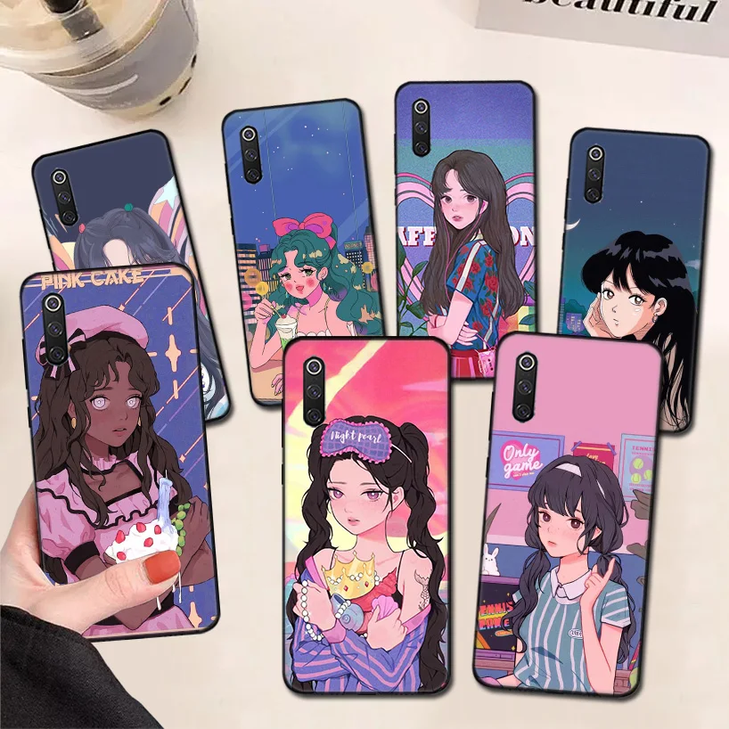 

INS Kawaii Japanese Anime illustration Girl Silicone Case Coque For Xiaomi Redmi Note 10 Pro 10S 9S 9 8T 8 8A 9A 9C 7 7A 6 6A 5