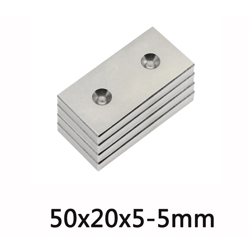 

3/5/10 шт. N35 редкоземельные магниты с двойным потайным отверстием 5 мм длинные прямоугольные магниты 50x20x5 мм постоянный магнит 50*20*5-5 мм