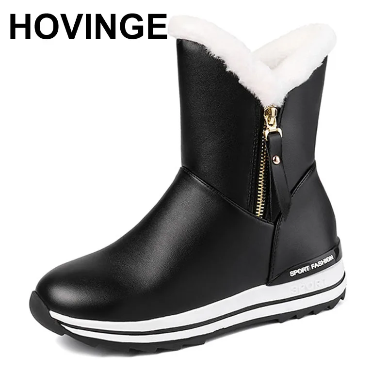 

HOVINGWinter Plush Shoes Woman White Boots With Fur Women's Autumn Shoes Big Size 42 Mid-Calf Leather Snow Boots Waterproof High