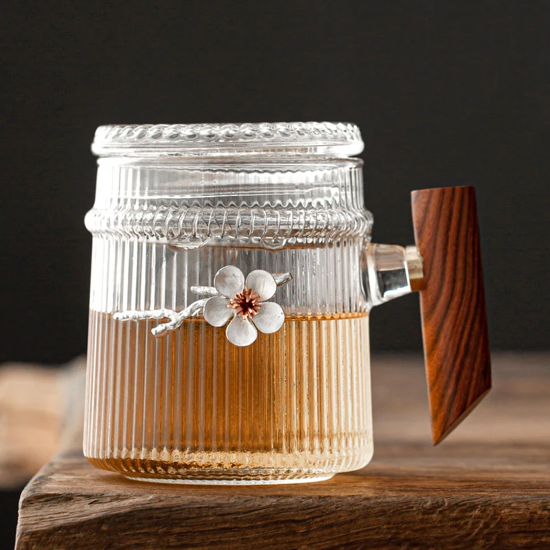 

Офисная чайная чашка 400 мл, стеклянные чашки для воды, серебряный Цветочный декор, чайная чашка кунг-фу, посуда для чая, домашняя посуда для н...