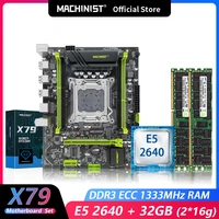 machinsit x79 motherboard combo kit set lga 2011 xeon e5 2640 cpu 2pcs x 16gb 32gb memory ddr3 ecc ramfour channel mainboard