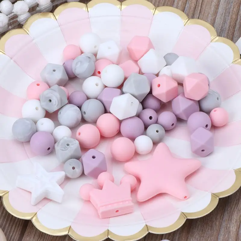 

DIY Baby Teether Toy Nursing Necklace Silicone Bracelet Silicone Beads Teething Ring Wooden Pacifier Clip