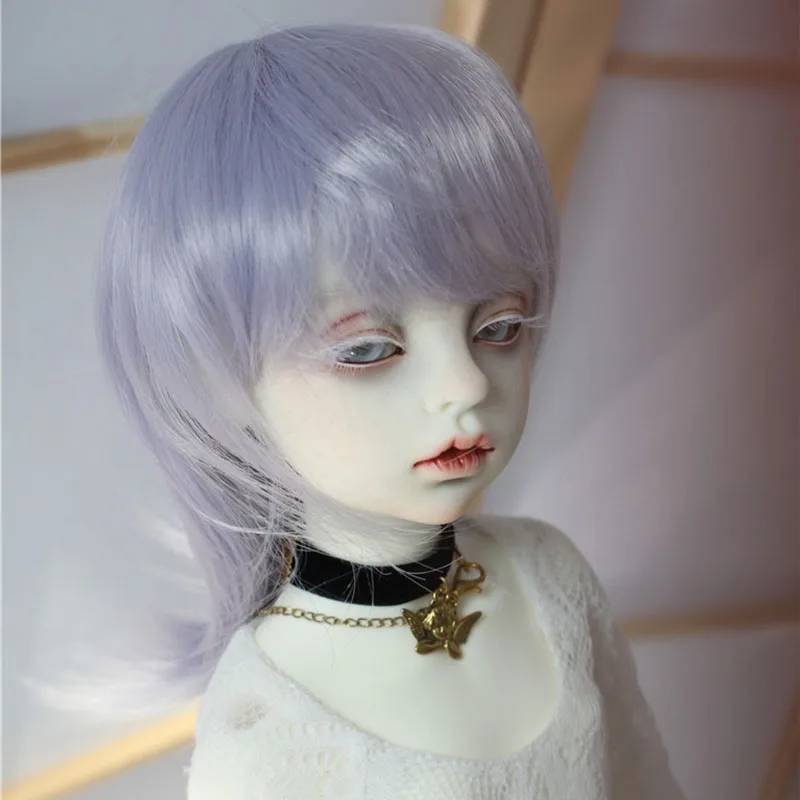 

Bybrana BJD Doll Wig 1/3 Purple Grey Anti-Cock Hair Men's And Women's General Medium And Long Hair Oblique Broken Bangs
