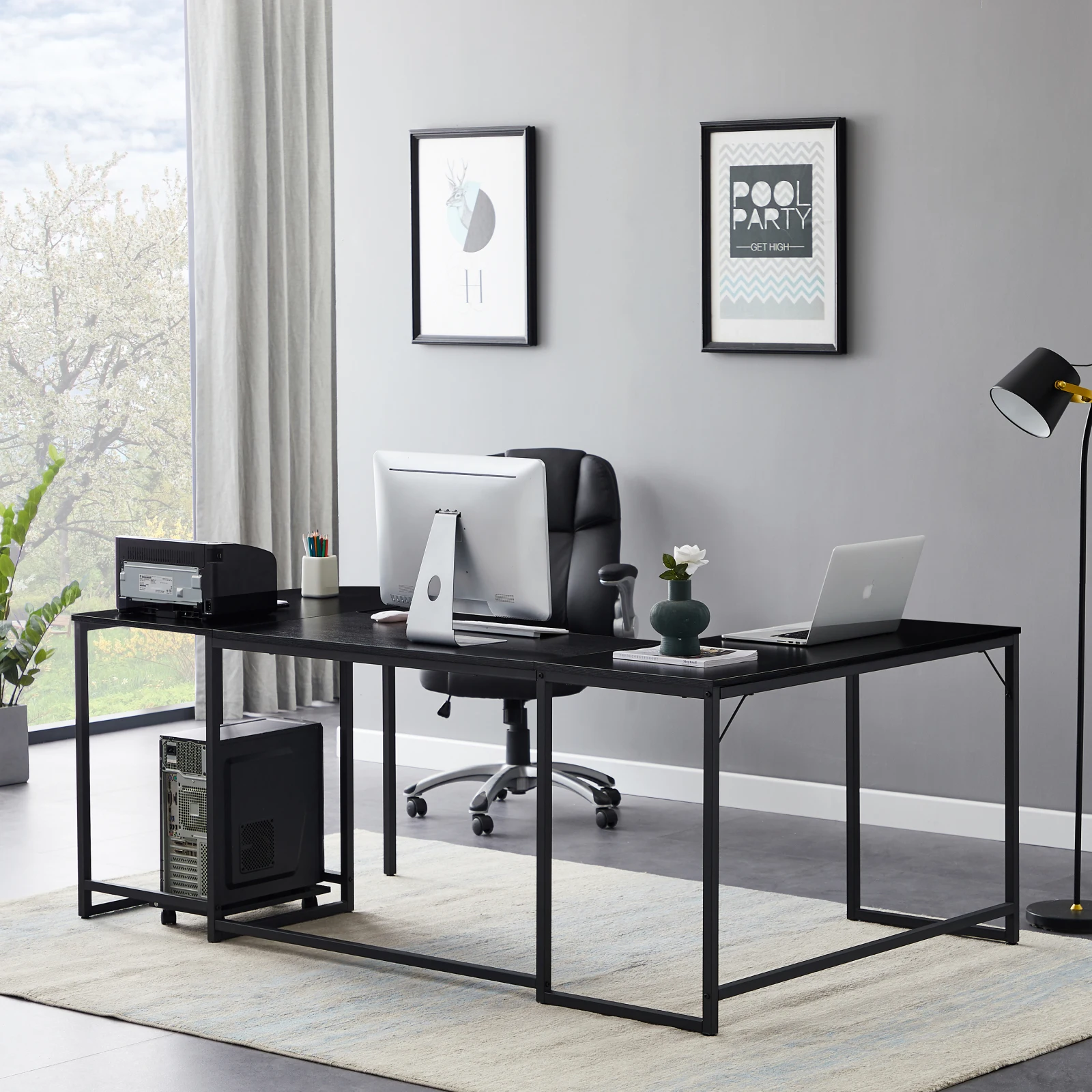 

U-shaped Computer Desk Industrial Corner Writing Desk With CPU Stand Gaming Table Workstation Desk For Home Office