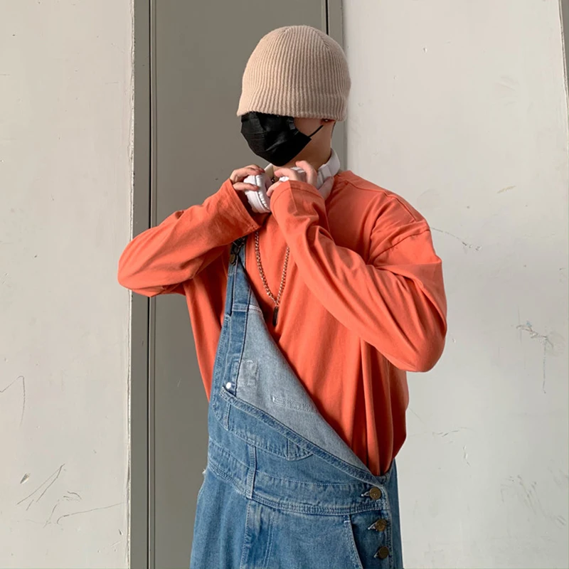 

2021100% cotton Oversized t-shirt for men female harajuku white long sleeve o neck top solid summer spring tshirts new Clothing