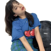 new korean girl cute college style women t shirt kawaii printed cherry t shirts female retro short sleeved summer cotton tops
