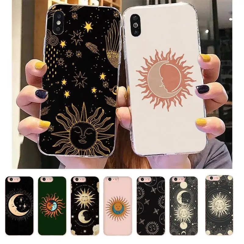 

Sun and Moon Face Phone Case For DIY iPhone X XS MAX 11 11 pro max 6 6s 7 7plus 8 8Plus 5 5S XR SE 2020 Transparent funda case