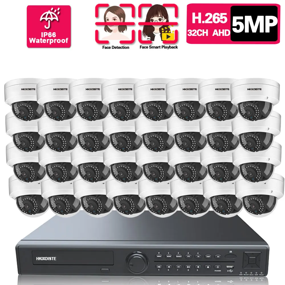 

32CH Dome CCTV Camera Security System Kit 5MP 16CH DVR Set Indoor Outdoor Face Detection AHD Camera Video Surveillance System