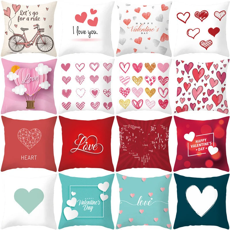 Valentine's Day Love Series Cushion Cover 45x45 Red Heart Pattern Pillowcase Home Sofa Seat Living Room Decoration Pillow Case