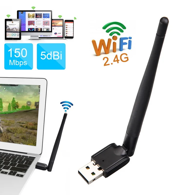 150Mbps Wireless WiFi Adapter 5dB Wifi Antenna Network Card Portable USB Receiver For PC Desktop Laptop |
