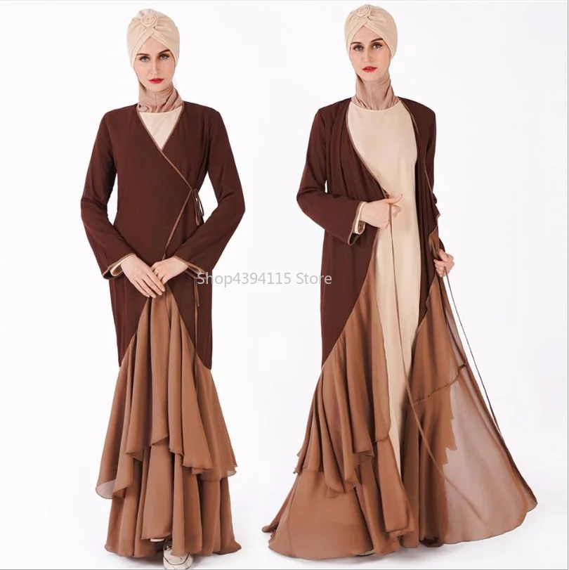 muslim adult fashion cardigan abayas female big swing ruffles stitching islamic abaya kimono prayers clothes wq1052 | Тематическая