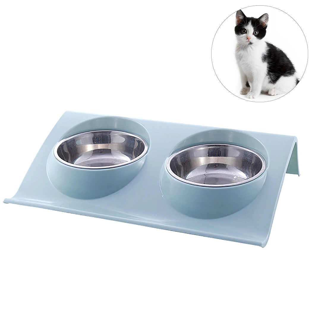 

Double Pet Bowls Cat Bowls Stainless Steel Dog Bowls with Non-skid Base Puppy Drinking Dish Feeder Small Dogs Feeding Supplies