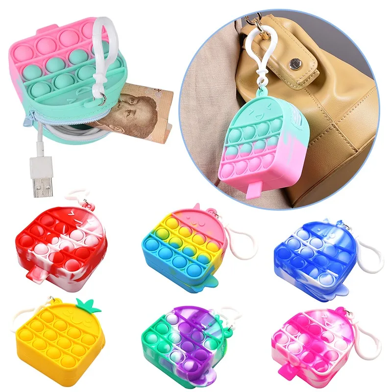 

Mini Sensory Silicone Push Bubble Stationery Storage Bag Cute Decompression Coin Purse Fidget Toy Adult Kids Xmas Gifts