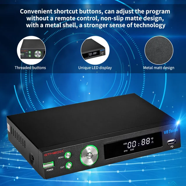 GTMEDIA V8 Turbo Satellite Receiver TV BOX 1080P HD DVB-S/S2/S2X+DVB-T/T2/Cable Support M3U CA Card VCM/ACM PK V8 PRO 2 Decoder 2