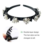 Двухслойные модные повязки на голову для женщин, аксессуары для волос, полая повязка на голову с зажимами, двойная челка, инструмент для прически