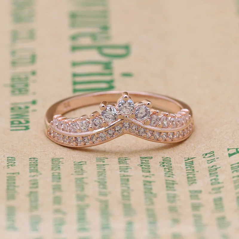 

Роза принцесса Wishbone pandora кольца 100% аутентичная фотография-серебро-ювелирные изделия с прозрачным CZ