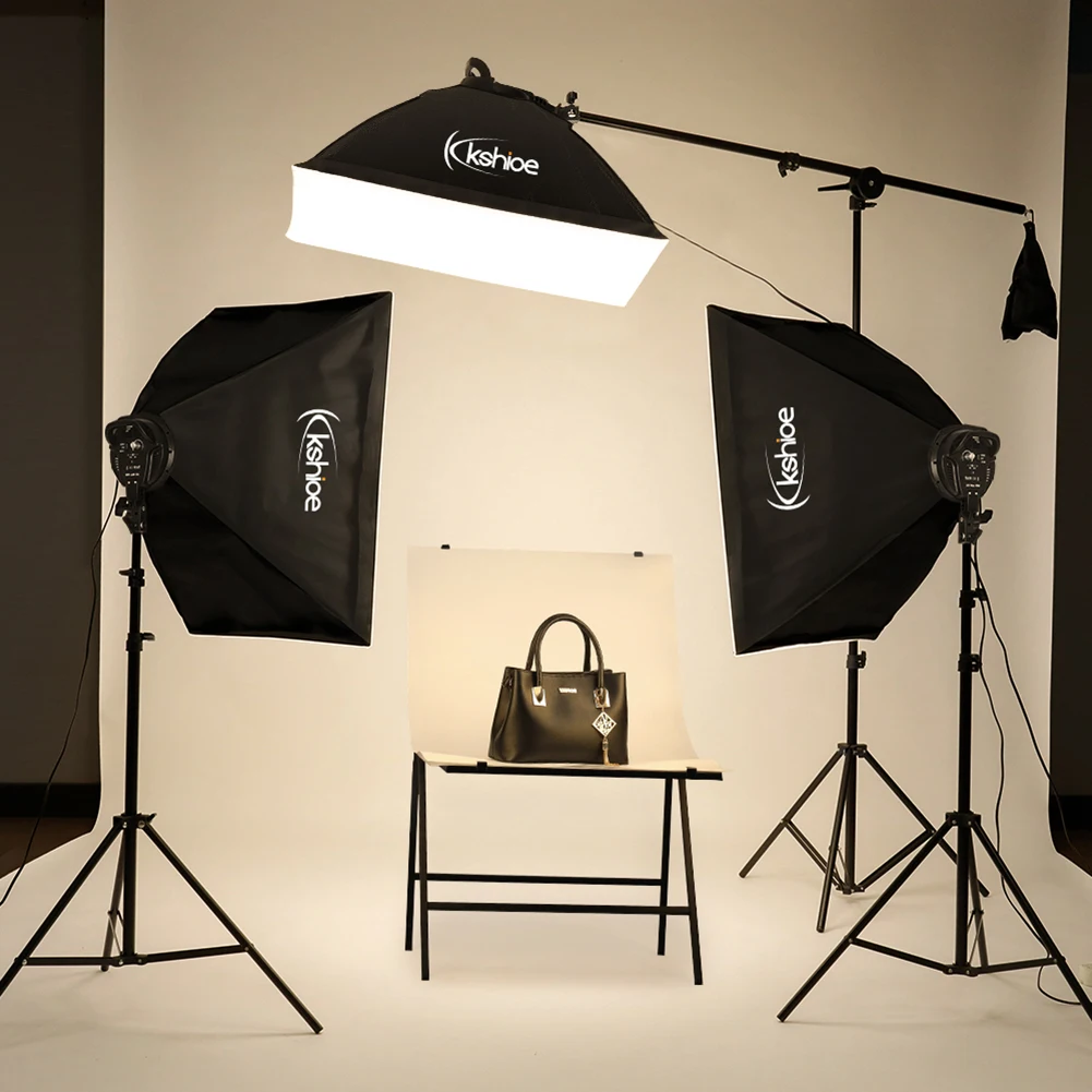 

Kshioe 135W Photo Studio Photography 3 SoftBox LED Light Stand Continuous Lighting Kit Diffuser-2680 Photo Studio Kit Softbox