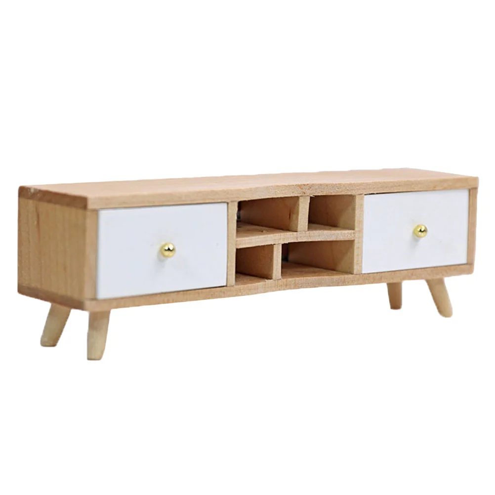 

1pc Mini House Wooden TV Cabinet Ornament Mini Furniture Micro Drawer Decor