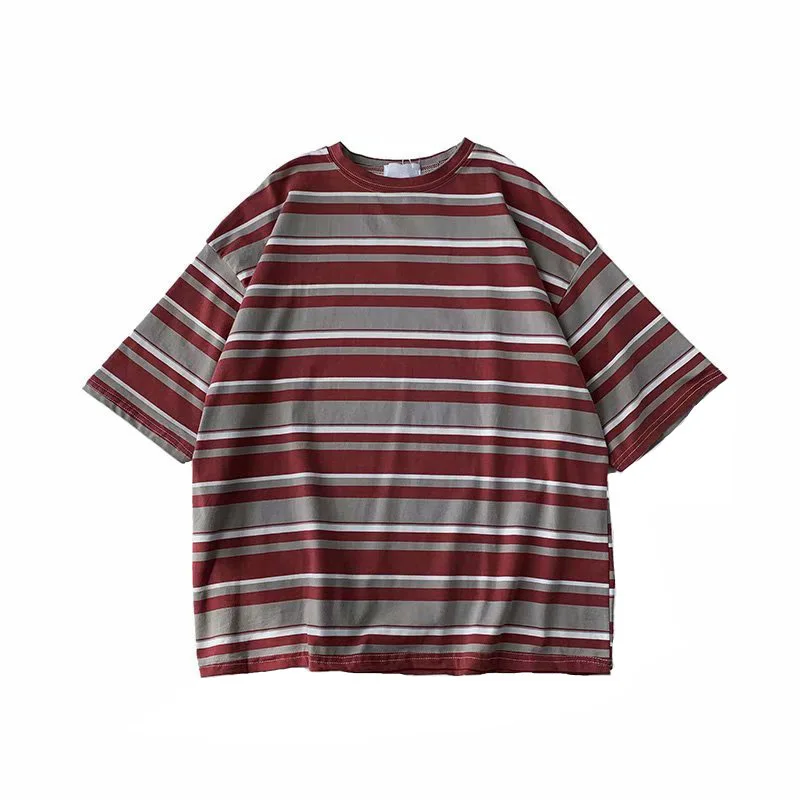 

Stripe Half Sleeve T-shirt Men's Summer Korean Style Trendy All-Match Short Sleeve Student Undershirt Boyfriend Style Top