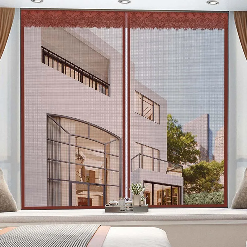 

Coffee Window Curtain Zipper Open Anti-Mosquito Fly Inset Mesh Net Summer Home Living Room Bedroom Decorative Screen