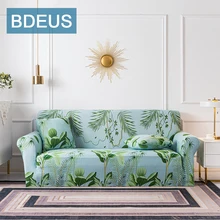 BDEUS Elastic Plain Floral Printing  Milk Silk Sofa Cover Stretch for Living Room Couch Cover Chair Protector 1/2/3/4 Seater