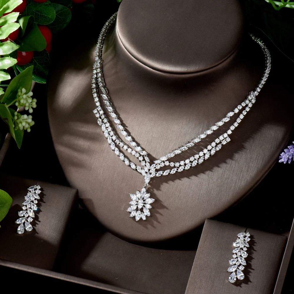 Модные Ювелирные наборы HIBRIDE с фианитами для женщин дизайн капли воды ожерелье